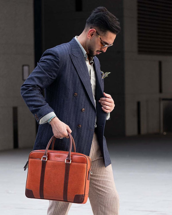 Wellington Laptop Briefcase | Tan & Brown alternate