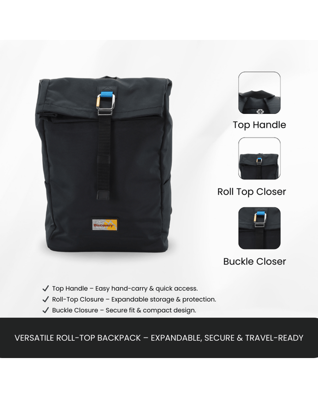 Bagsy_Discovery_Roll Top Bag_Icon Roll Top Bag 15L_D00722.06_Black