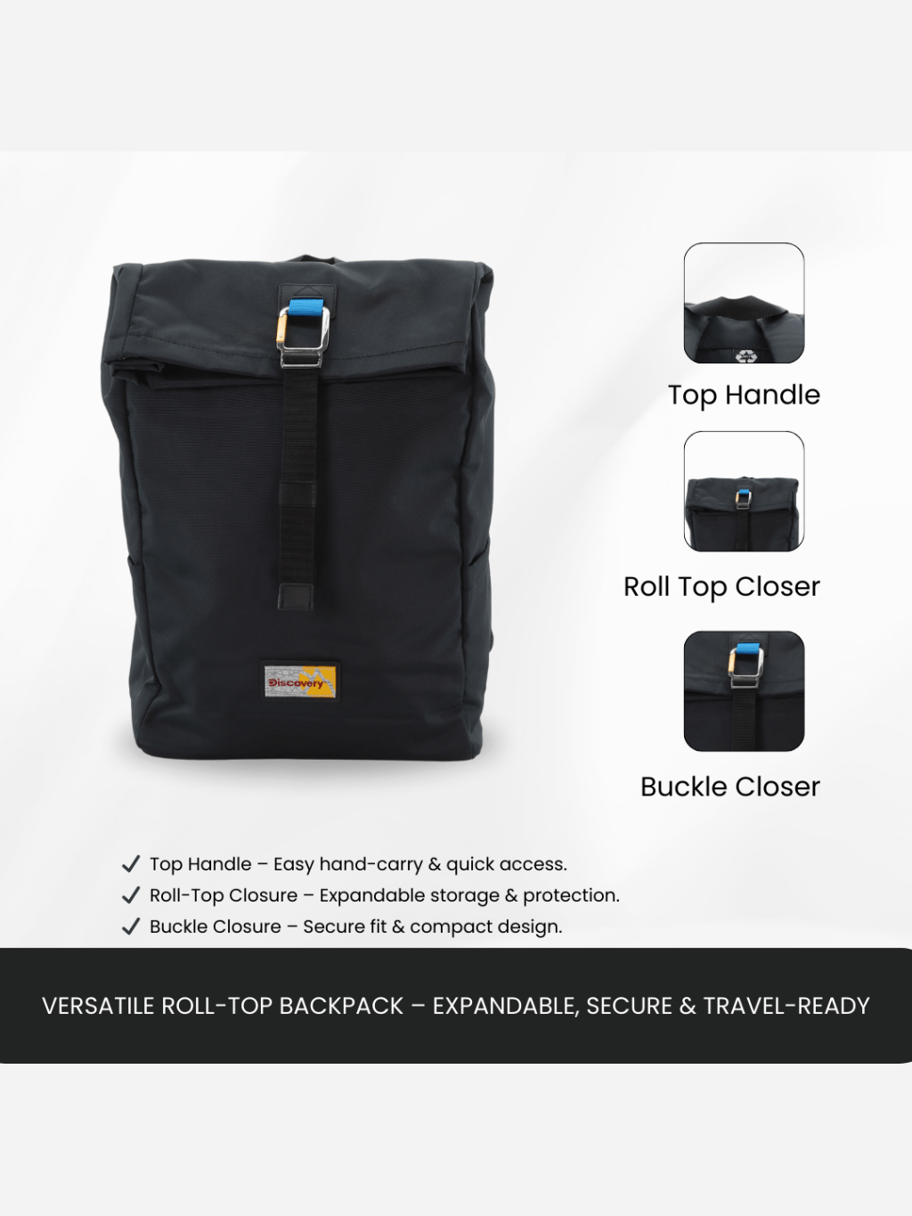 Bagsy_Discovery_Roll Top Bag_Icon Roll Top Bag 15L_D00722.06_Black