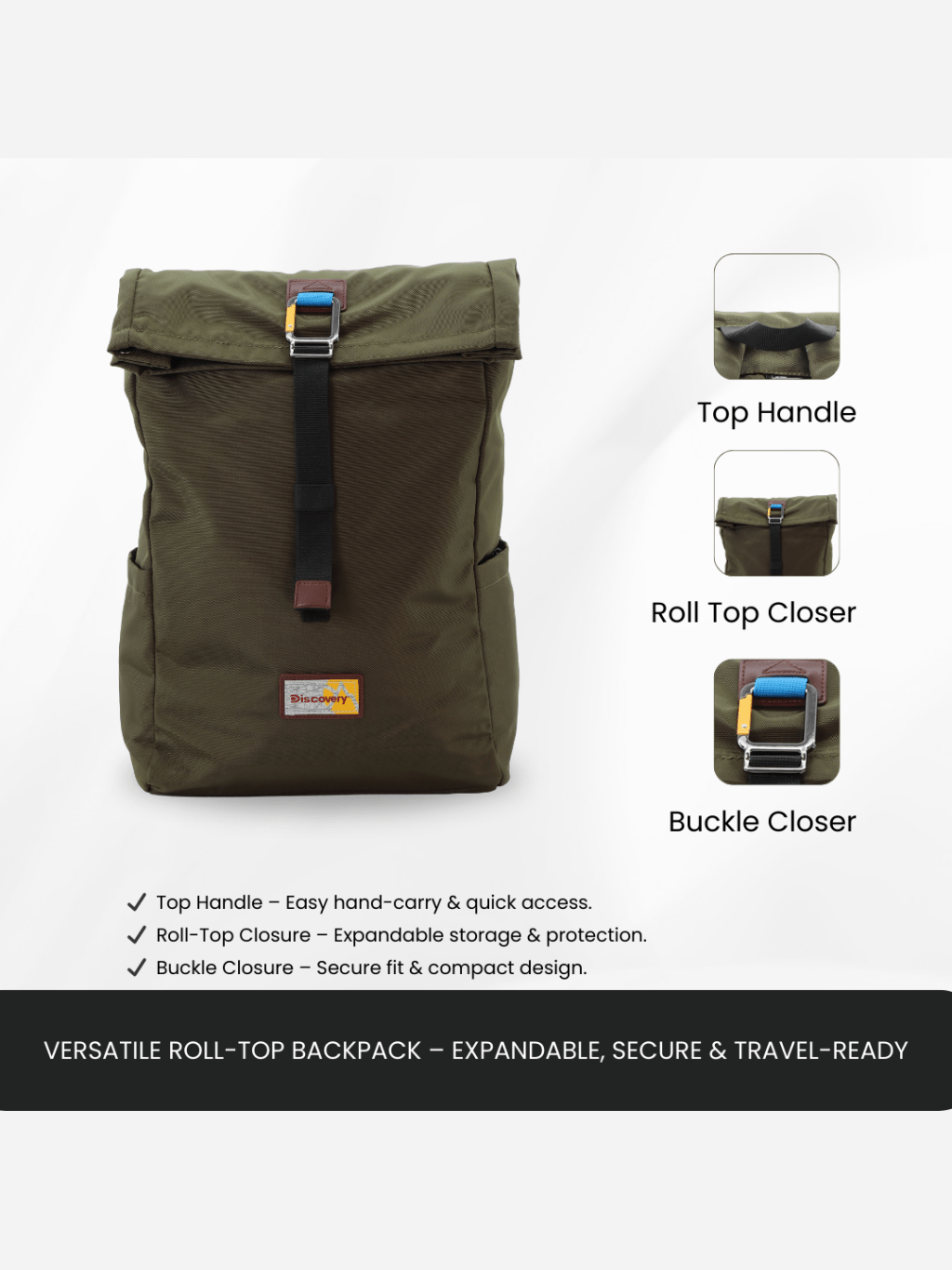 Bagsy_Discovery_Roll Top Bag_Icon Roll Top Bag 15L_D00722.11_Khaki