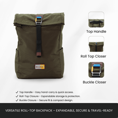 Bagsy_Discovery_Roll Top Bag_Icon Roll Top Bag 15L_D00722.11_Khaki