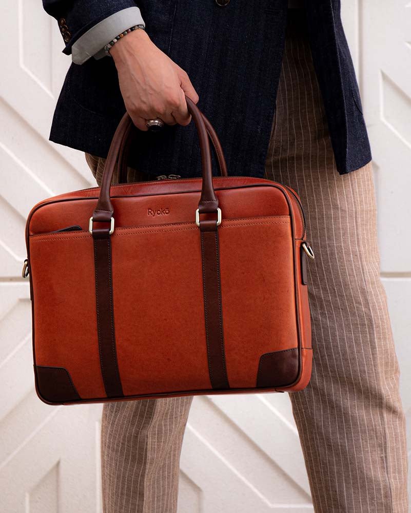 BAGSY_Ryokō_Bags_Wellington Laptop Briefcase | Tan &amp; Brown_TRV - WLB - TB - 001_